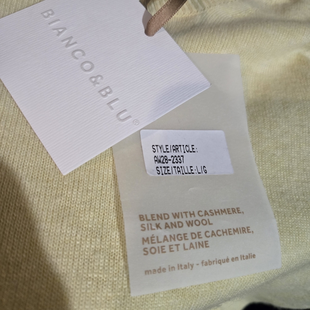 NWT Bianco & Blu Italy Wool Cashmere Silk Sweater - Butter Yellow Luxury Knit - Picture 4 of 7